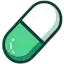 A green and white pill capsule