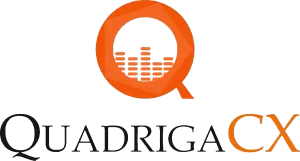 An orange Q with stacks of rectangles inside the circular portion, with "QuadrigaCX" below it
