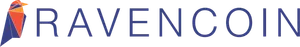 A blue, yellow, and orange raven formed out of triangles, followed by "Ravencoin" in navy capitals