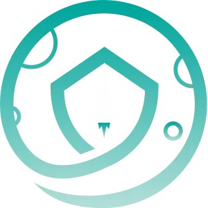SafeMoon logo, a turquoise swirl shape with a white rocket in the middle