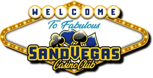 Illustration representing a lit-up casino sign, reading "Welcome to fabulous Sand Vegas Casino Club"