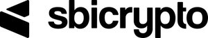 A left-facing arrow formed from two polygons, followed by "sbicrypto" in black