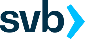 "SVB" in navy lowercase, followed by a ">" in turquoise