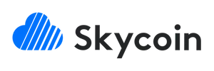 Skycoin logo, a blue striped cloud next to the text