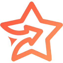An orange star with an arrow pointing through the center