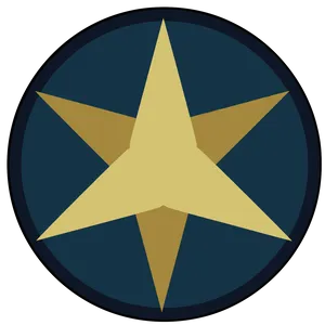 A six-pointed star, made by two overlapping shapes in two shades of yellow, on a navy circular background