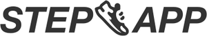 "Step App" in black italic caps with a sneaker between the words