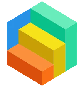 A hexagon-shaped rainbow-colored illustration of stairs