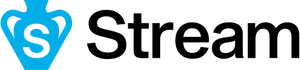 A blue vase shape with an S cut out of it, followed by "Stream" in black sans serif