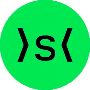A bright lime green circle with the text >s< in monospaced font