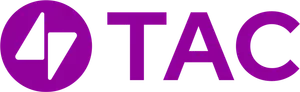 A purple circle with two triangles resembling a lightning bolt, followed by "TAC" in purple