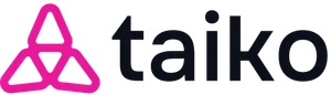 A pink three-pointed Celtic knot shape, followed by "Taiko"