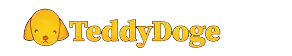 An illustration of a yellow dog head, next to the text "TeddyDoge"