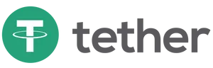 Tether logo: a white T with a circle around the stem, overlaid on a green circle, with "Tether" after it in grey lowercase