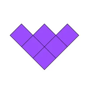A downwards-pointing arrow formed from purple blocks outlined in black