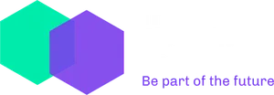 Green and purple overlapping hexagons, with "The Blockchain Group" after in white sans serif