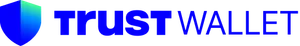 A blue and green gradient shield symbol followed by "Trust Wallet" in blue