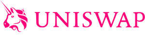 A unicorn illustration and the text "Uniswap" in uppercase serif letters, all in hot pink