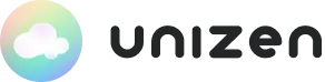 A pastel rainbow circle containing a white cloud, followed by "Unizen" in rounded black lowercase