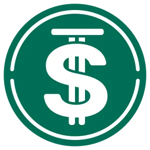 A green circle with a dollar symbol with a horizontal line above it