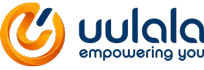 Orange logo resembling a U with a circle around it, with blue text reading "uulala" "empowering you"