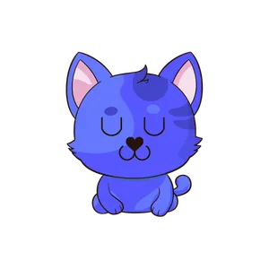 A blue-purple cat illustration, with closed eyes making its eyes and mouth resemble "UwU"