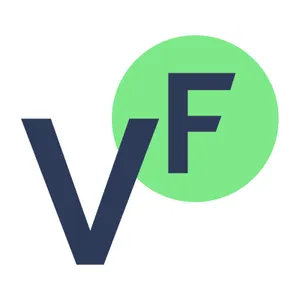 A navy V and F, with a green circle behind the F