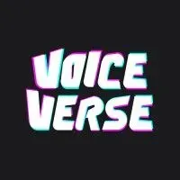 Voiceverse logo: white block caps with slight cyan and magenta bordering