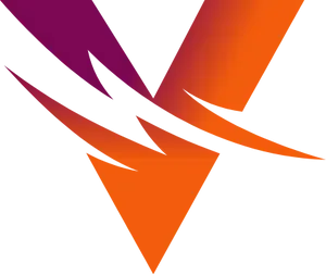 Vulcan Forged logo, a V with a swoosh through the middle, colored in a maroon to orange gradient