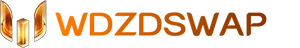 A shiny three-pronged shape resembling a W, followed by WDZDSWAP in orange to dark orange gradient