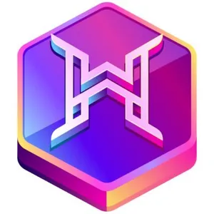 A W on a shiny purple 3D hexagon shape