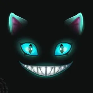 Wonderland Finance logo: a teal cheshire cat on a black background