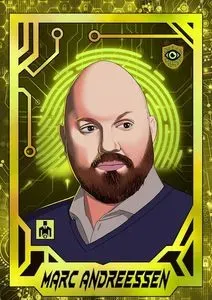 A CipherPunk trading card, illustrated with the face of Marc Andreessen