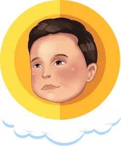 Illustration of a baby that looks like Elon Musk on a yellow coin