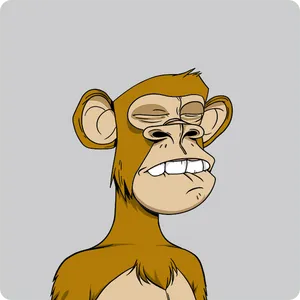 An illustration of a golden brown ape with closed eyes, biting its lower lip