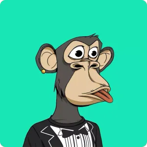 An illustration of an ape with black fur, sticking out its tongue, wearing a tuxedo t-shirt and a gold stud earring