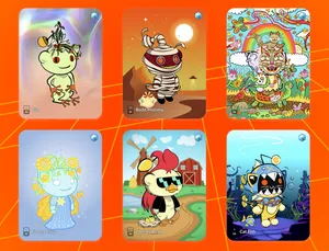 A collage of six cards, each showing a different illustration of Reddit's "Snoo" character