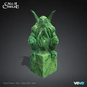 An NFT of a 3D model of Cthulu rendered as though it is made from jade