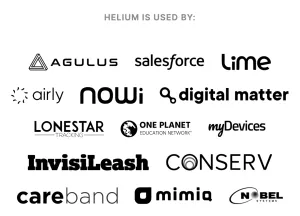 A graphic from Helium's website, with the header "Helium is used by:" and then a collage of logos including Lime and Salesforce