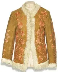 Photograph of John Lennon's yellow and white-fur-trimmed jacket from the Magical Mystery Tour film