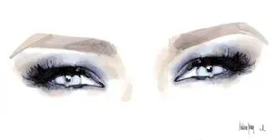 A watercolor painting of Melania Trump's eyes and eyebrows
