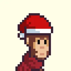 A pixel-art monkey on a light yellow background. It is wearing a red turtleneck sweater and Santa hat