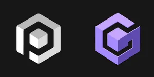 Two logos arranged horizontally. On the left is the Polium logo, a white cube with cutouts resembling a P. On the left is a GameCube logo, a purple cube where the purple somewhat resembles a G.