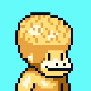 A pixel art monkey with a large brain, who appears to be made out of gold