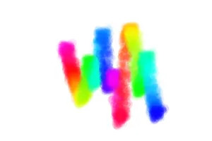 A rainbow scribble, with a filter applied to make it appear somewhat blurry