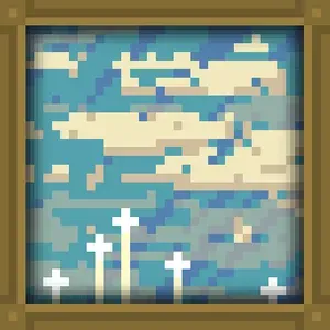 A pixel art abstract blue and white painting, with a pixel frame