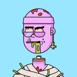 A pink robot with green drool and rolled-back eyes, with a head floating above the body.