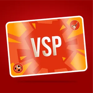 A rendering of a card with the letters "VSP" on it