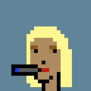 A pixel art person with yellow hair smokes a vape